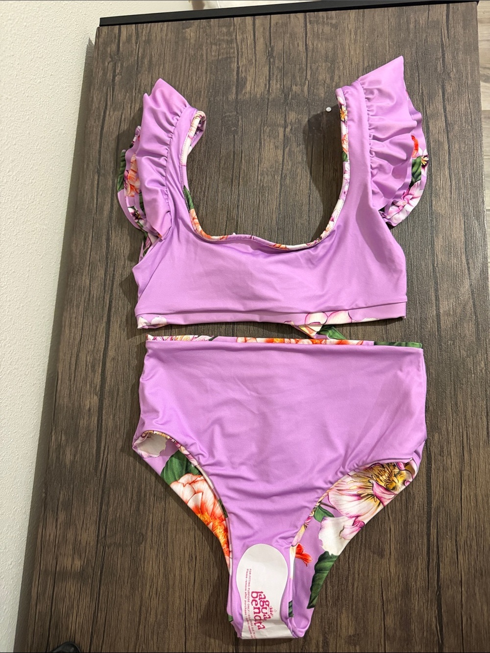 Agua Bendita Arielle Lavender Floral Ruffle Reversible Swimming Suit Set - Picture 12 of 13
